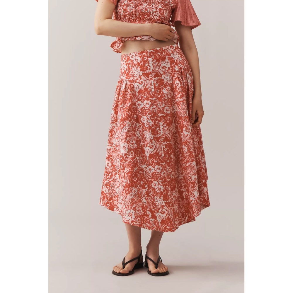 ANTHROPOLOGIE Floral Print Linen Midi Skirt, Size 6- NWT ($148 Retail)